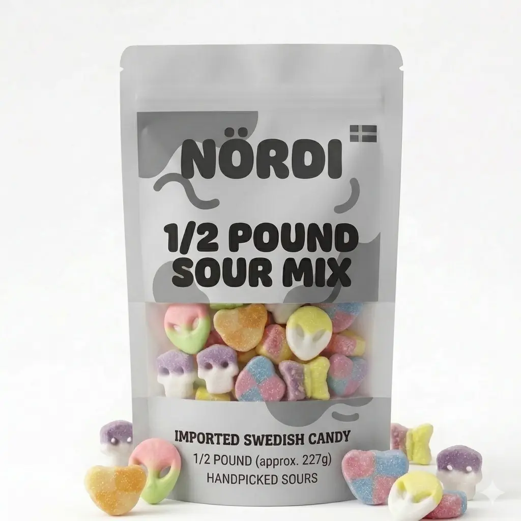 Swedish Candy Chef - Bubs Swedish Candy Mix – Sweet & Sour Gummies – Big Ovals, Skulls & More – 1/2 Pound Assorted Scandinavian Treats Imported from Sweden