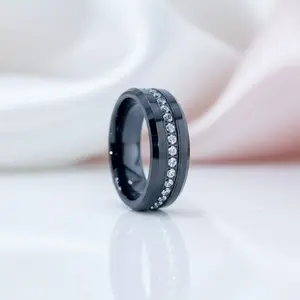 Full Eternity Diamond Option 8mm Black Tungsten Wedding Band