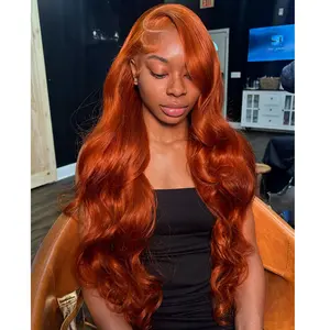 36inch 38inch 40inch Ginger Orange Body Wave Human Hair Wig HD Transparent Lace For Woman 13X4 Lace  Frontal Wig Pre Plucked 180% Density For Any Occasions Orange Colored Wig
