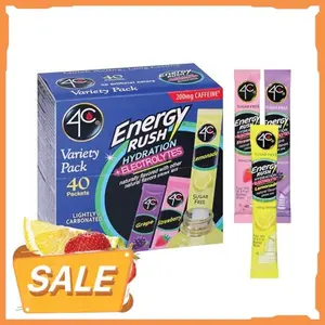 4C Energy Rush PSD with Electrolytes Variety Pack Stix, 40 ct (14 Lemonade, 12 Strawberry/14 Grape)