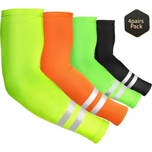 4 Pairs Sun Protection Arm Sleeves for Men Women Cooling Compression Reflective Strap UV Protective Arm Cover for Basketball Outdoor Sports Cycling, Climbing, Summbervibes