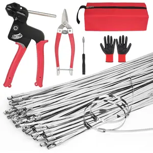 Metal Zip Ties Heavy Duty Outdoor,Metal Zip Tie Tool with 100 Pcs 11.8 inch Stainless Steel Zip Ties,Adjustable Tension Fastening/Cutting Tool (200LBS) for Industrial/Fence