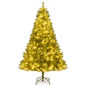 COSTWAY - 5/6/7 Feet Artificial Christmas Tree Hinged Xmas Tree with 7 Lighting Modes-6 Feet