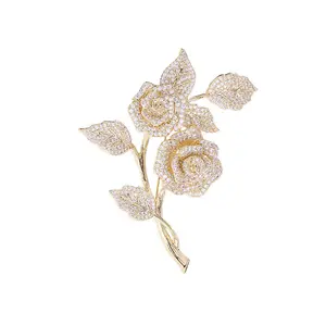 DB-Luxury High-end Rose Bouquet Brooch, Shiny Zircon Lapel Pin Fashion Clothing Ornament