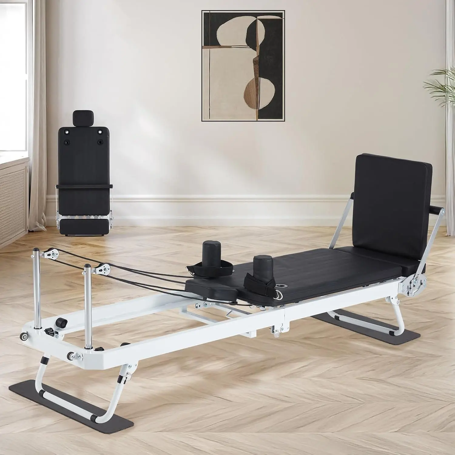 Foldable Pilates Reformer Machine Equipment for Home Use and Gym Workout,Compact Pilates Board Up to 400LBS with Dual Resistance- Springs and Cords and Jump Boards