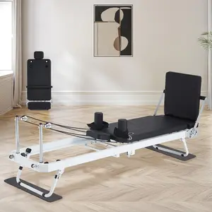 Foldable Pilates Reformer Machine Equipment for Home Use and Gym Workout,Compact Pilates Board Up to 400LBS with Dual Resistance- Springs and Cords and Jump Boards