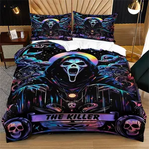 Death print pattern soft and durable bedding duvet set, including 1 duvet cover and 1 or 2 pillowcases, without a core or pillow, suitable for adult gifts, modern style fashionable bedroom bed decoration, Soft Bedding Sets