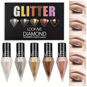 5pcs Pearlized Eyeliner Liquid Set, Ultra-Sparkly Shimmer Eyeshadow Cream, Glitter with Ultra-Fine Fluid Brush Tip for Eye Highlighting