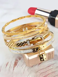 4-piece set of classic, fashionable and luxurious stainless steel bracelets, a daily fashion item, perfect for daily wear, holiday gatherings, and perfect gifts, Trendy Stack Bangle