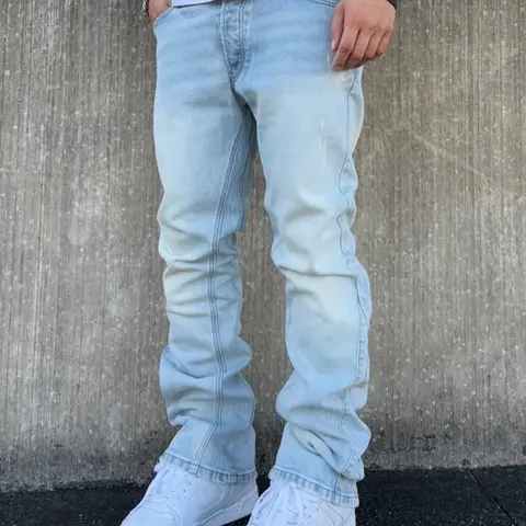 New Versatile Casual Korean Style Light Color Men's Trendy Spring Autumn Long Pants High Street Light Wash Denim Streetwear Jeans, Loose-Fitting Plain Design Casual Jeans Menswear