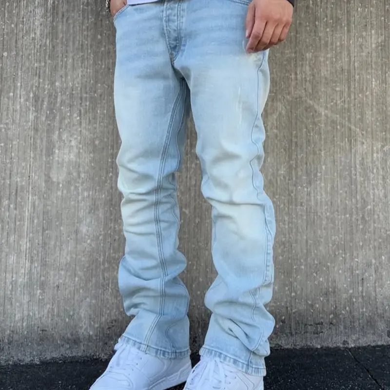 New Versatile Casual Korean Style Light Color Men's Trendy Spring Autumn Long Pants High Street Light Wash Denim Streetwear Jeans, Loose-Fitting Plain Design Casual Jeans Menswear