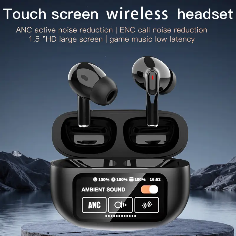 PMT HAYES 2.0 ANC Noise Canceling Wireless BT Earphones with LED Touchscreen, Ambient Sound Mode, USB-C Fast Charging Case for Sports & Outdoor Travel