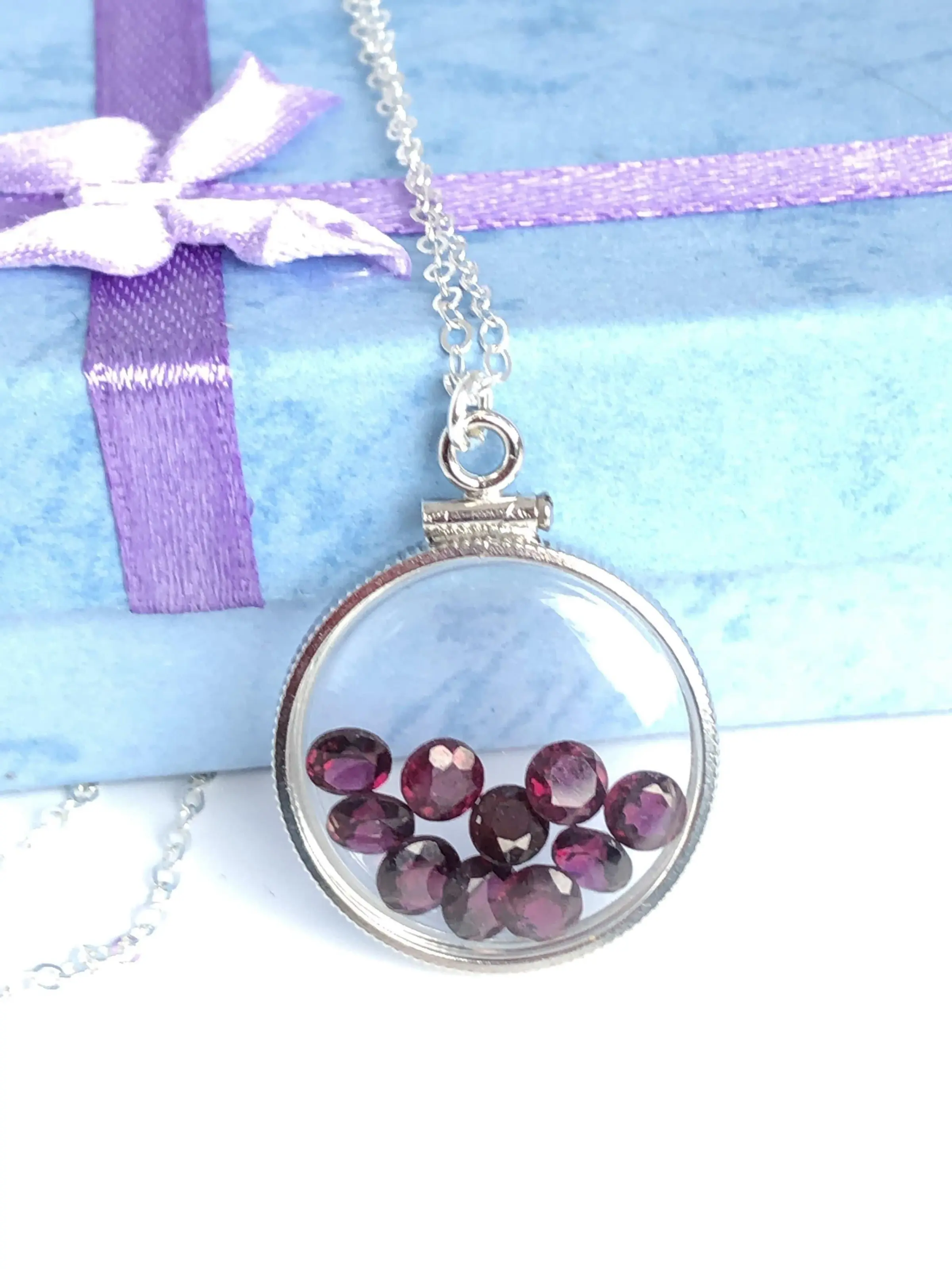 Handmade garnet sterling silver shaker locket with 4.16 ctw natural gems, january birthstone customize one for your mother's day! just ask