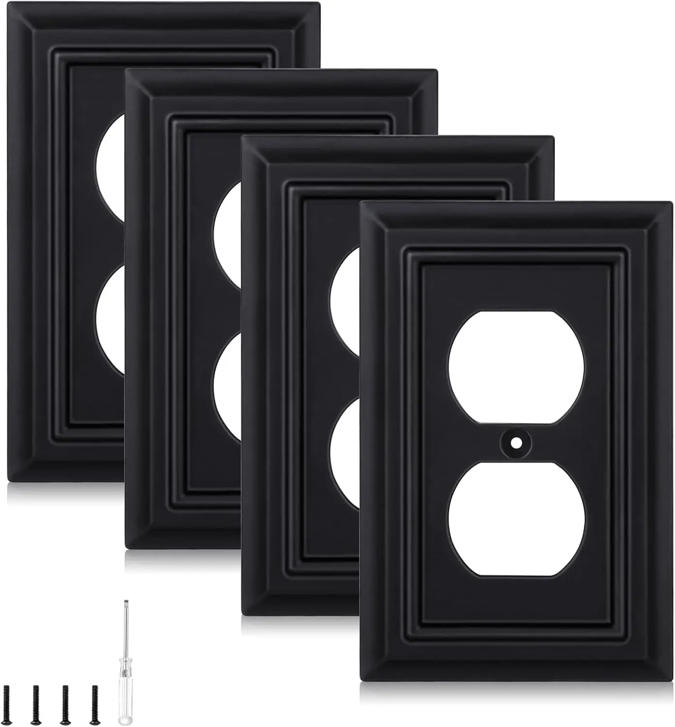 Matte Black Decorative Outlet Covers Wall Plates,  Fiber Light  Covers,  Material Electric Receptacle  Plate Outlet Cover of various styles (1 Gang Duplex 4 Pack)