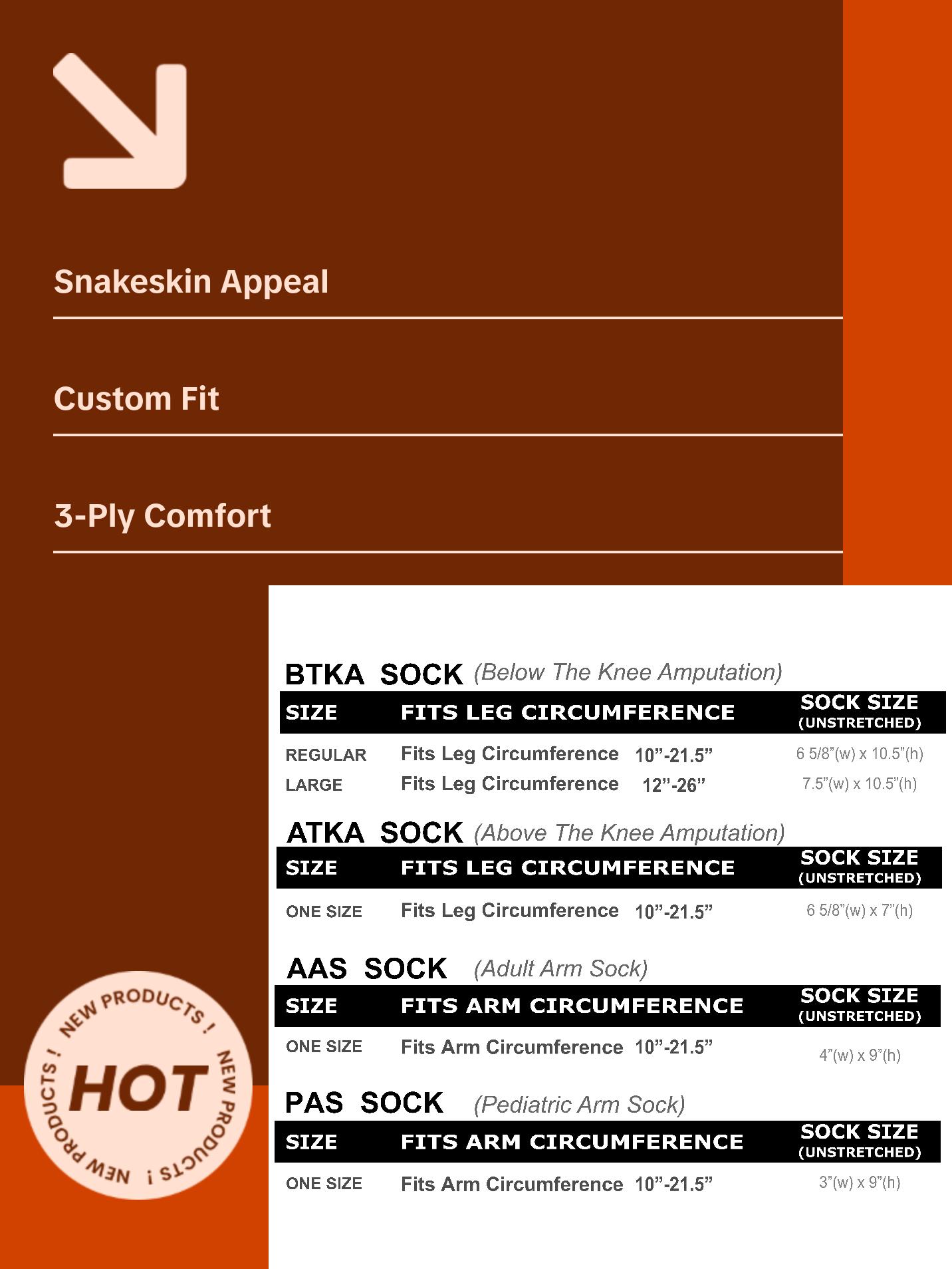 Amputee Sock "Snake skin V1",Stump Sock, Prosthetic Limb Sock