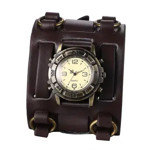 OIDEA Men's Wide Leather Punk Motorcycle Watch - Retro Antique Masculine Number-Based Quartz Analog Sport Casual Wrist Watch, Antique Quartz Watches, Masculine Quartz Watches