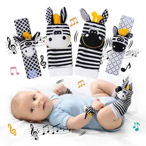 Baby Toys 0-6 Months: Baby Soft Comfy Socks Rattles 0-6 Months High Contrast Toys Baby Gifts for Boys Girl Infant Toys Baby Wrist Rattles Socks Baby Shower Gifts - Newborn Toys Hand & Feet for 0-3 0-12 Months