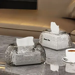 Crystal Rectangular Tissue Box Cover Decorative Glass Tissue Holder Sparkling Napkin Facial Tissue Holder for Bathroom Dresser Night Stand Desk Office Home Decor