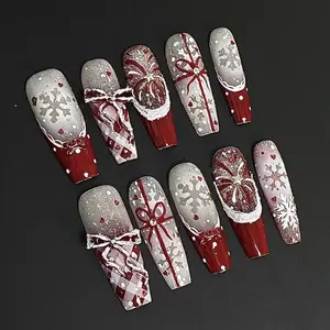 Stunning Christmas Red Snowflake Press-On Nails!