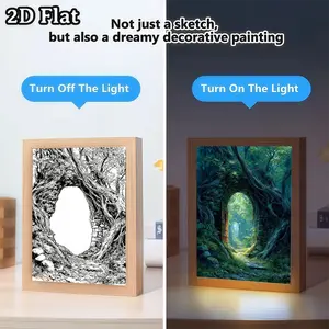 Enchanted Forest Archway LED Light Painting USB-Powered, Adjustable Desk Lamp, Polished Wood Frame, Perfect for Bedroom or Home Decor, Ideal Fantasy Gift, LED Lights for Bedroom