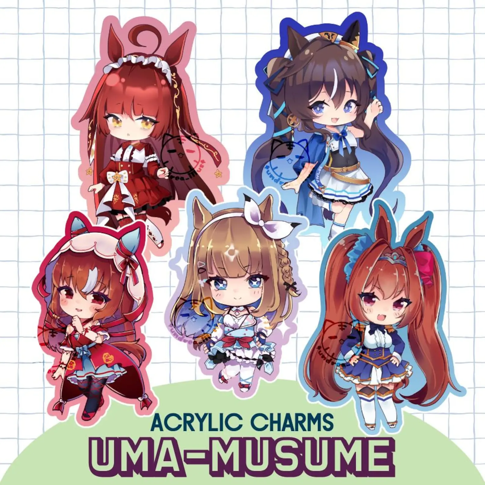 Uma Musume Pretty Derby: Still in Love, Almond Eye, Daiwa Scarlet, Red Desire, Vivlos Acrylic Keychains, Perfect Gift for Fans & Collectors