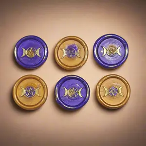 Triple Moon Wax Seals Purple & Gold, Set of SIX,with adhesive