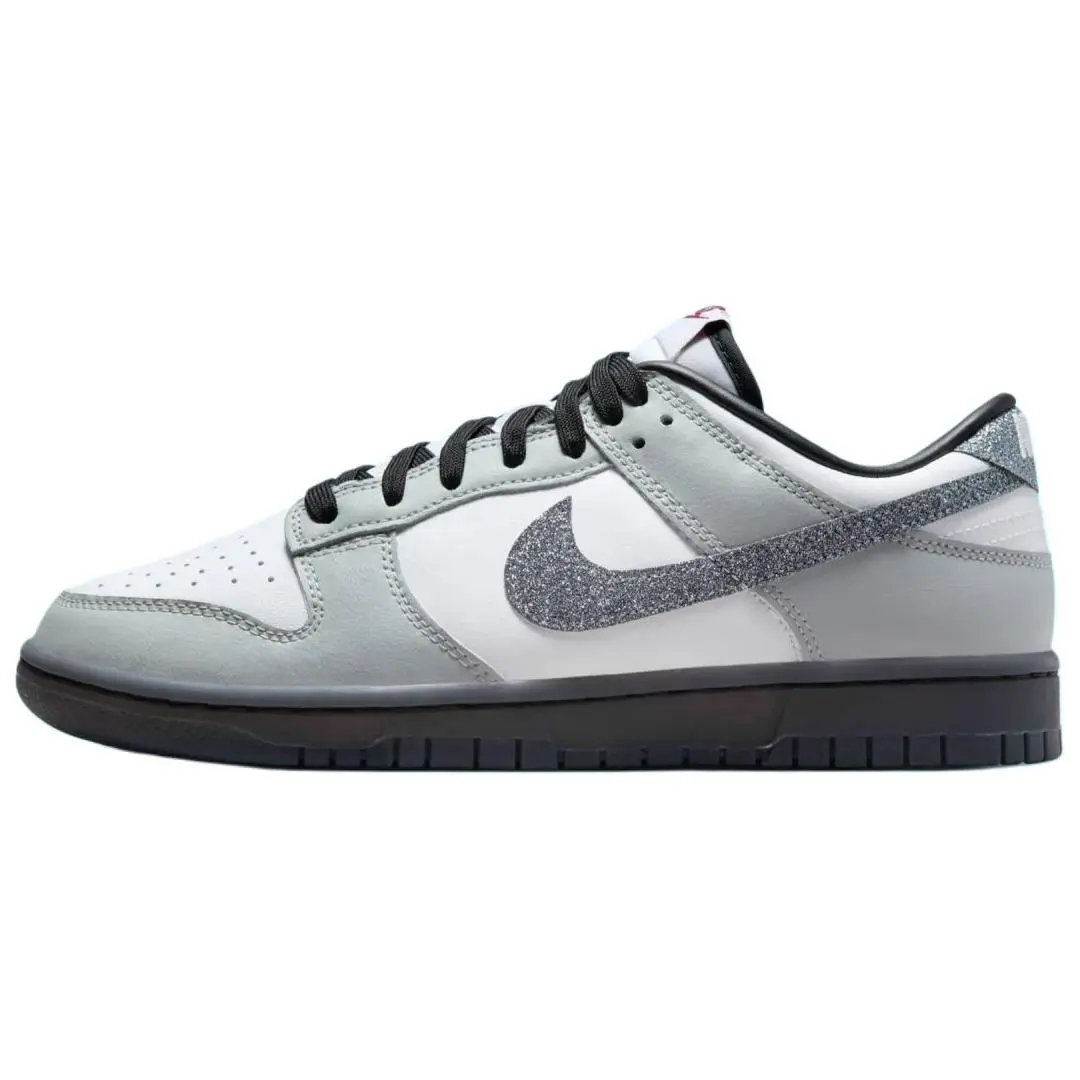 Nike Dunk Low Lx Glitter Swoosh White Light Smoke Grey Durable Skate Shoes Women's HQ3462-191