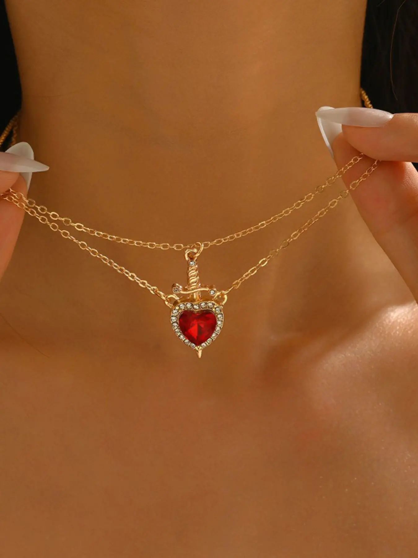 2pcs Heart and Sword Necklace Unique Necklace Heart-shaped Pendant Chain Necklace, Cupid's Arrow Love Heart Collarbone Chain,,Couple's Jewelry Silvery Necklaces Confession Gift for Wedding Party