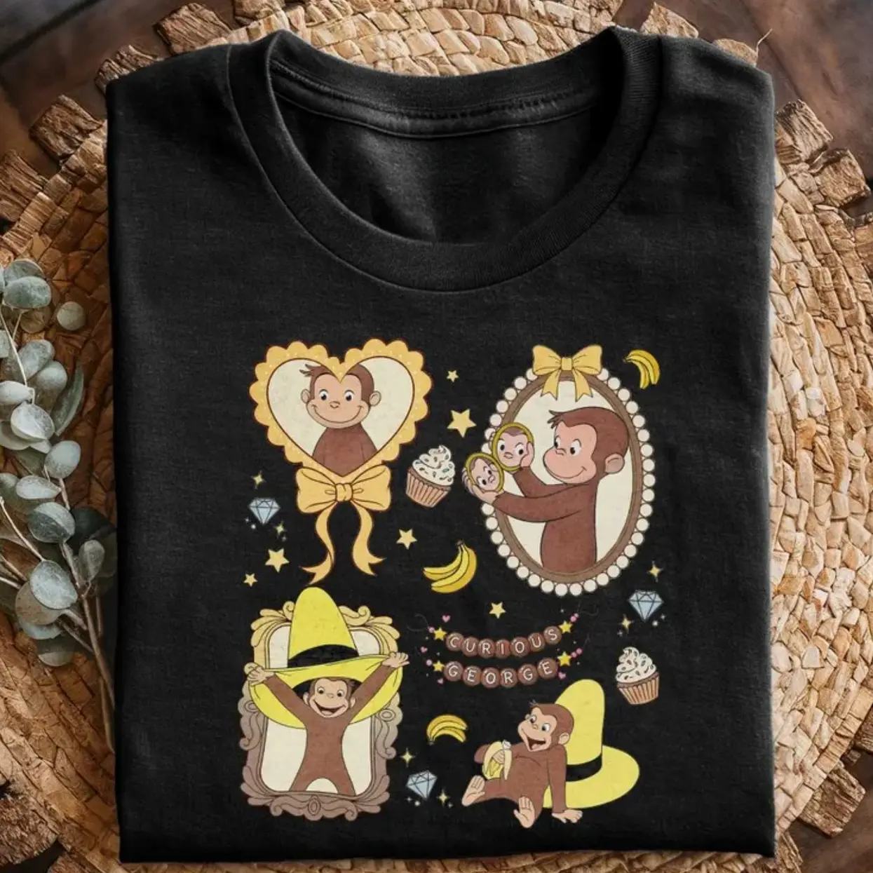 Youth + Adult Retro Coquette Bow Curious George Shirt, Stay Curious, Nostalgic Cartoon Tee, Birthday Girl Gift, Curious George Birthday Shirt