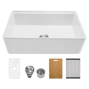 32.5x20 Inch Fireclay Farmhouse Undermount Kitchen Sink White Single Bowl Basin Durable Construction With Smooth Finish Easy To Clean Reversible Front Apron Modern Yet Classic Style For Traditional And Contemporary Kitchens