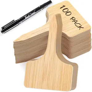 100pcs Plant Labels, T-Type Plastic Tags with Marker Pen, Waterproof Garden Signs for Outdoor Plants (3.9” x 2.4”)