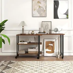 360° Rotating Sofa Side Table with Storage Shelves and Wheels