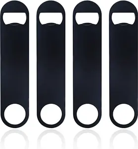 Stainless Steel Flat Bottle Openers 4 Pack , 7-Inch Heavy Duty Beer Bottle Openers with Premium Packaging, Professional Bar Tools for Kitchen, Bar, Restaurant, Black
