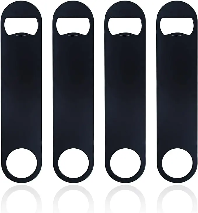 Stainless Steel Flat Bottle Openers 4 Pack , 7-Inch Heavy Duty Beer Bottle Openers with Premium Packaging, Professional Bar Tools for Kitchen, Bar, Restaurant, Black