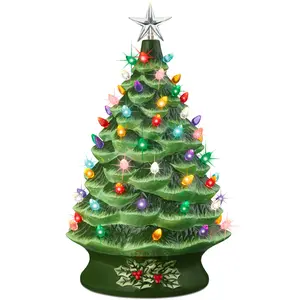 Best Choice Products 24in X-Large Pre-Lit Ceramic Christmas Tree Decor w/ 74 Bulbs, LED Light