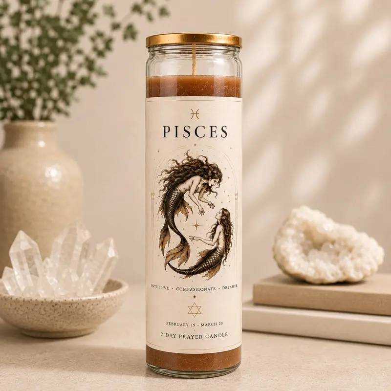 Pisces Zodiac Prayer Candle 7 Day Spiritual Candle Astrology Gift for Meditation Manifestation Self Care Crystal Inspired Home Decor