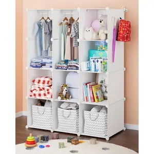 Closet Organizer for : Durable  Wardrobe for Closet - Customizable  Dresser Amoire Shelves -  Shelf Clothes Organizer w/Wall Fixation (White)