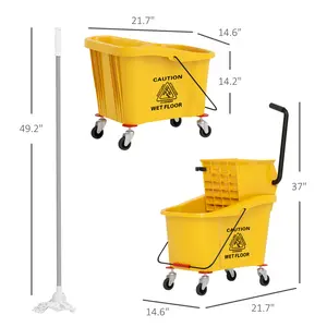 Commercial Mop Bucket with Side Press Wringer on Wheels, 35Qt,Yellow Including One Commercial Mop