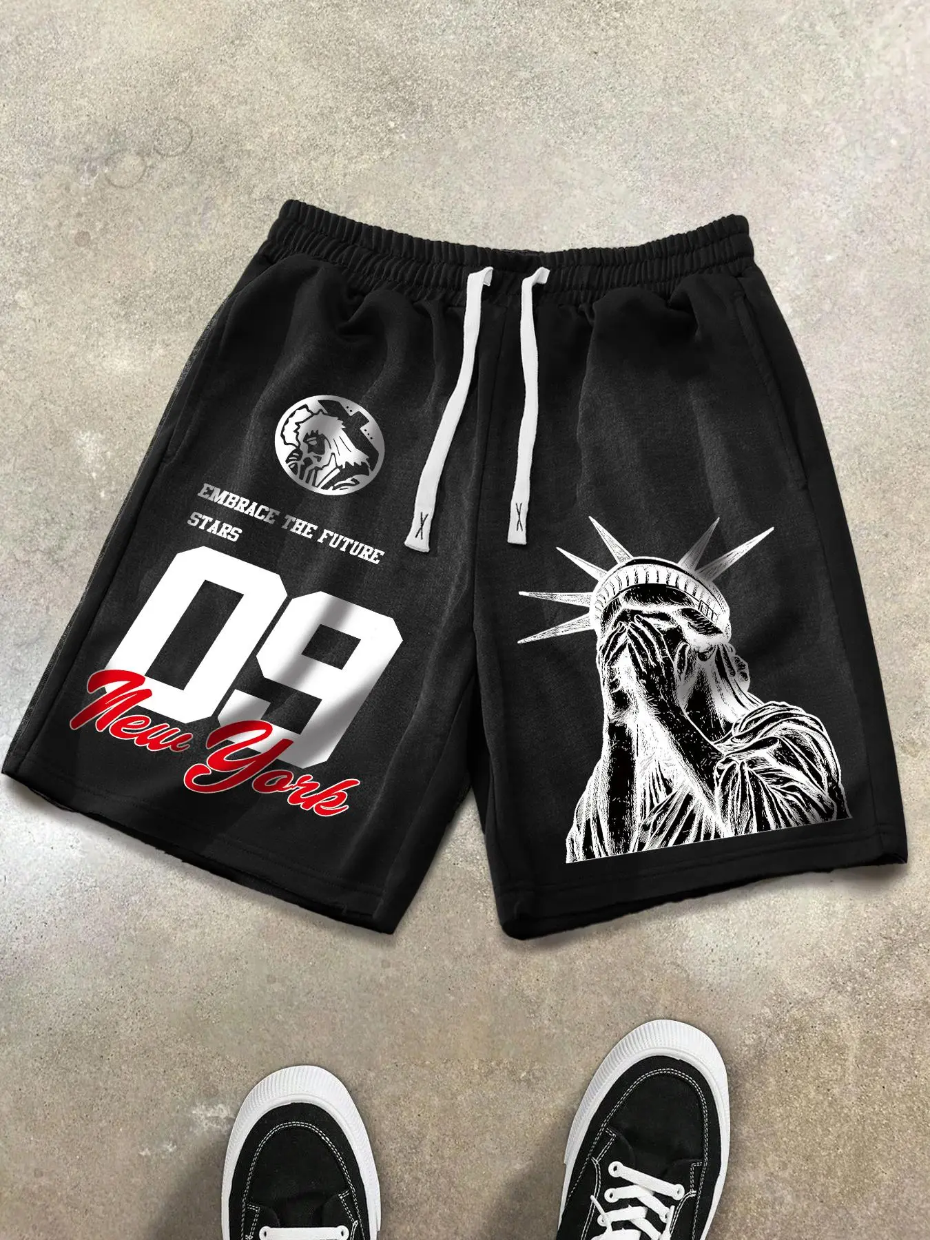 Men's Cartoon Statue Of Liberty Print Boxer Brief Swim Shorts, Regular Fit Casual Comfy Breathable Swim Shorts for All Seasons, Men's Bottoms for Daily Wear, Summer Swim Trunks, Summer Swim Bottoms, Swimwear Shorts