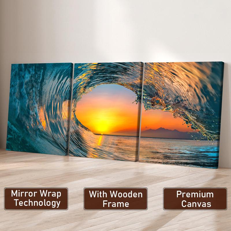 3Pcs Wooden Framed Canvas Painting, Ocean Sunset Beach Waves Scene, Exquisite Poster, Home Decoration, Pattern Wall Art Decor, For Living Room, Bedroom, Office, Restaurant, Bar Wall Decor, Odorless, Painting, Print Artwork. 3Pcs Wooden Framed Canvas Painting, Ocean Sunset Beach Waves Scene, Exquisite Poster, Home Decoration, Pattern Wall Art Decor, For Living Room, Bedroom, Office, Restaurant, Bar Wall Decor, Odorless, Painting, Print Artwork.