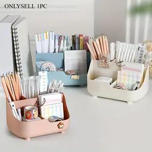 Cute Desktop Storage Box, Large Capacity Minimalist Solid Color Five-Compartment Multi-Functional Desk Organizer, Ideal for Home Office Use