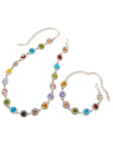 Elegant Zirconia Trendy Jewelry Set for Women, Colorful Rhinestone Bracelet & Necklace, High-End Fashion Accessories, Perfect Gift Idea