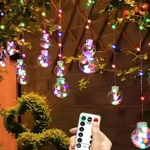 Christmas LED string lights, wishing balls, Santa Claus and snowman omaments, 8 lighting modes,USB power supply, with remote control, suitable for bedroom, hotel window display, holiday parties,fairy light curtains and New Year decorations.