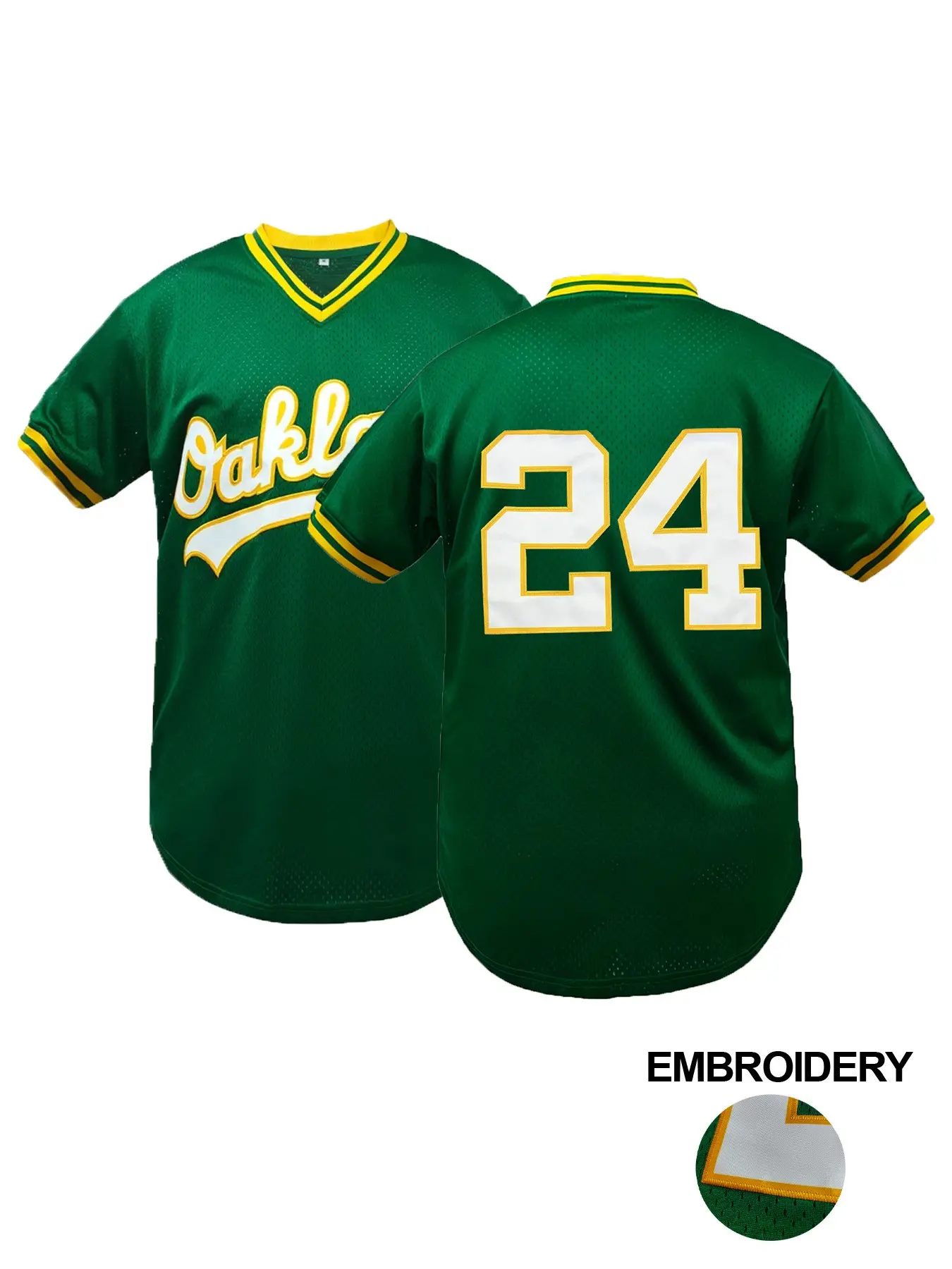 Men's Athletics #24 #44 Green Pullover Baseball Jersey, Casual Short Sleeve V-Neck Breathable Sportswear, Ideal for Outdoor Sports & Games, Unisex, All Seasons Wear