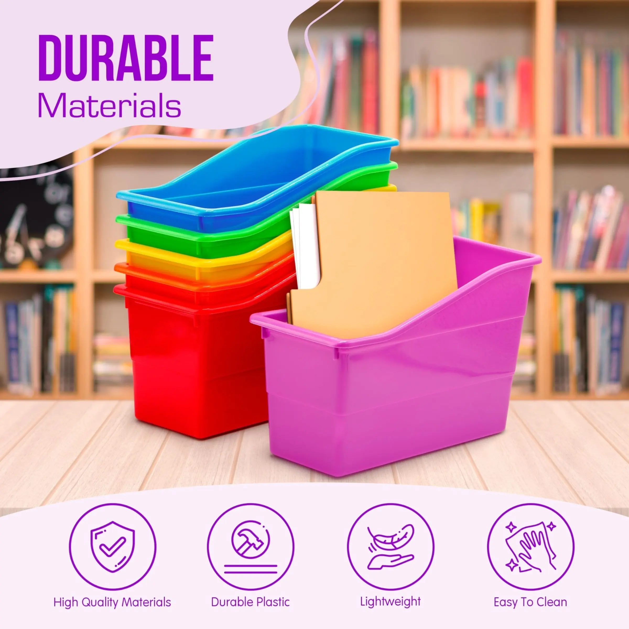 Durable Plastic Book Organizer, Filing Organizer, Document Organizer, Multi-Slot Vertical Storage Rack, Bright Colors, Ideal for Classroom, Office, Home, Desk, File Archiving
