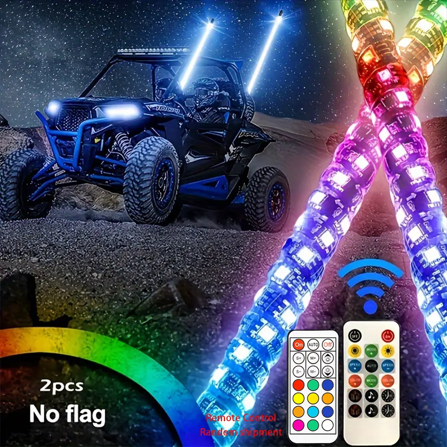 2PCS 1FT RGB Whip Lights,LED Whip Light with App & Remote Control Spiral Chasing Lighted Antenna Whips for Side by Side Music Whip Lights for ATV UTV RZR Can-Am Polaris Dune Buggy SXS Truck