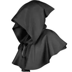Black Hooded Medieval Cloak Grim Reaper Costume for Men Halloween Cosplay Party