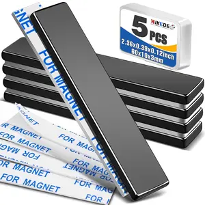 5 Pack Black Super Strong Magnets Bar, Waterproof Heavy Duty Magnet with Adhesive Backing, Rare Earth Small Magnet Strips for Fridge, DIY, Craft, Science - 60x10x3 mm