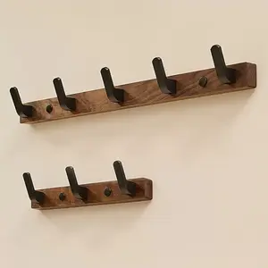 [Stylish Wall Hooks] Durable Wooden Wall Hooks with Black Metal Arms - Stylish Minimalist Hooks for Headphones, Bags, and Coats - Ideal for Bedroom, Bathroom, or Entryway Organization, Home Organizer Hook