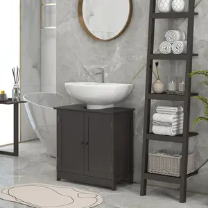 Bathroom Vanity Cabinet Under Sink with 2 Doors Adjustable Shelf U-Shaped Design for Pedestal or Wall-Mounted Sinks Space-Saving Storage Solution